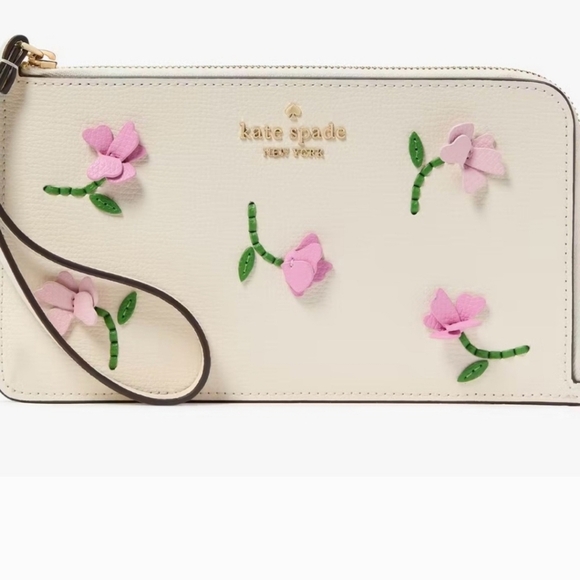 Kate Spade Lucy Floral 3D Flowers Medium L-Zip Wallet Wristlet New - Picture 1 of 2